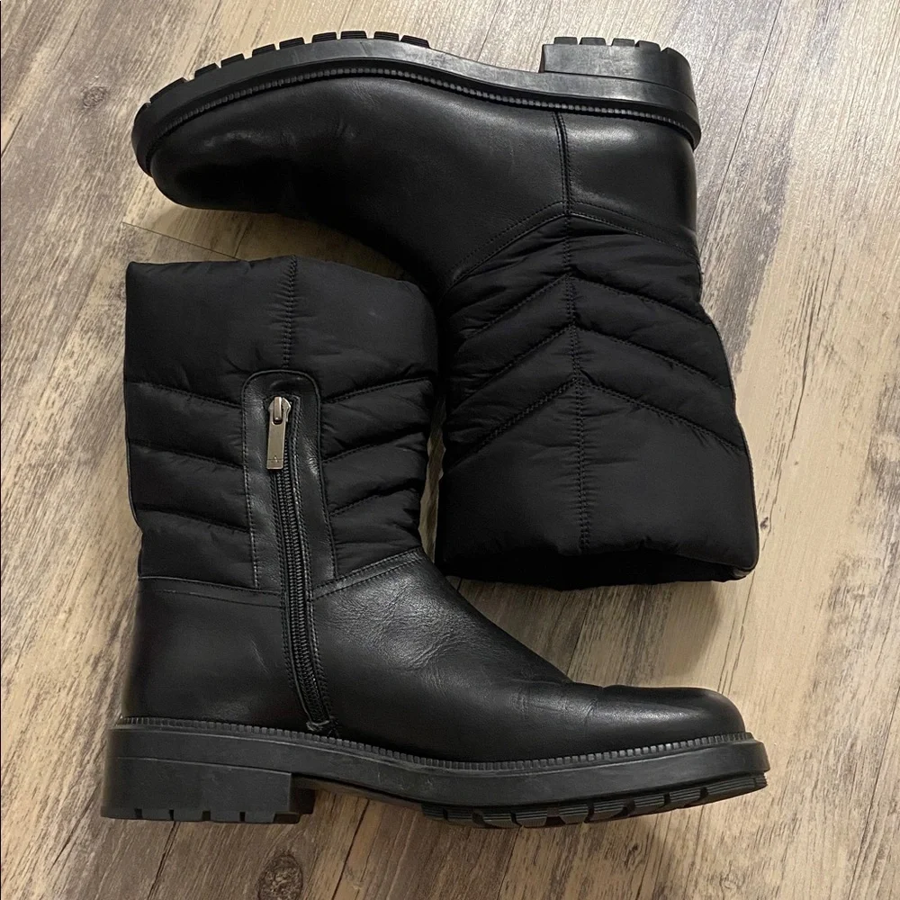 Aquatalia Leather Quilted Lori Boots Waterproof Mid Calf Zip Black Size 10